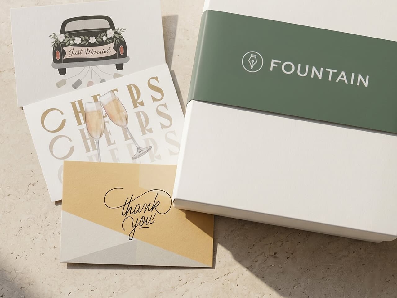 Fountain gift packaging with greeting cards