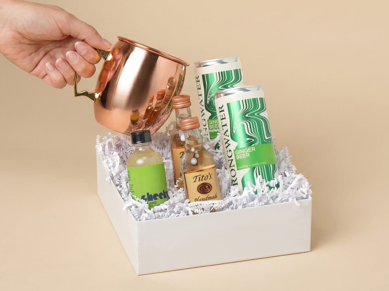 Cocktail kit with copper mug and premium mixers