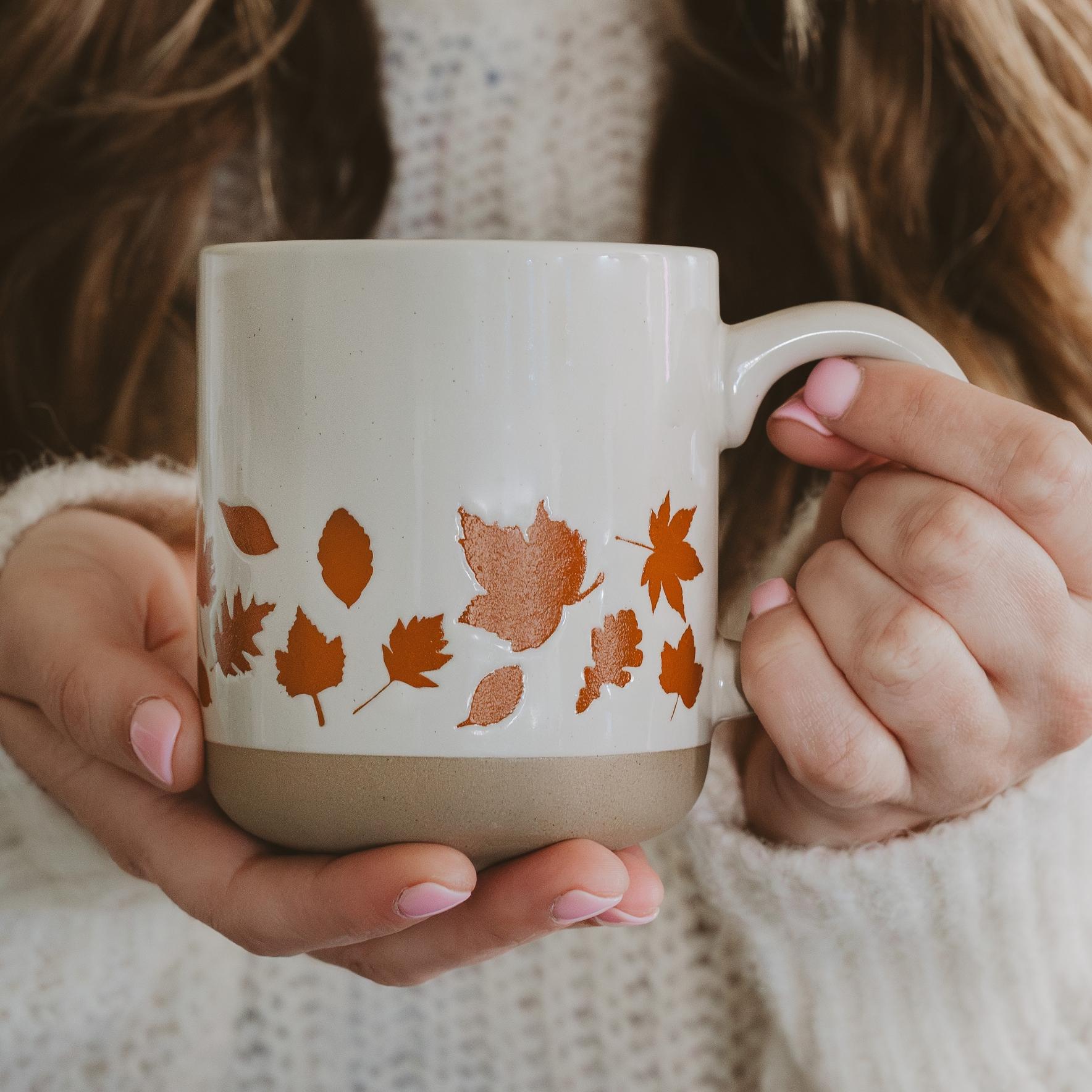 Orange Leaves Stoneware Coffee Mug