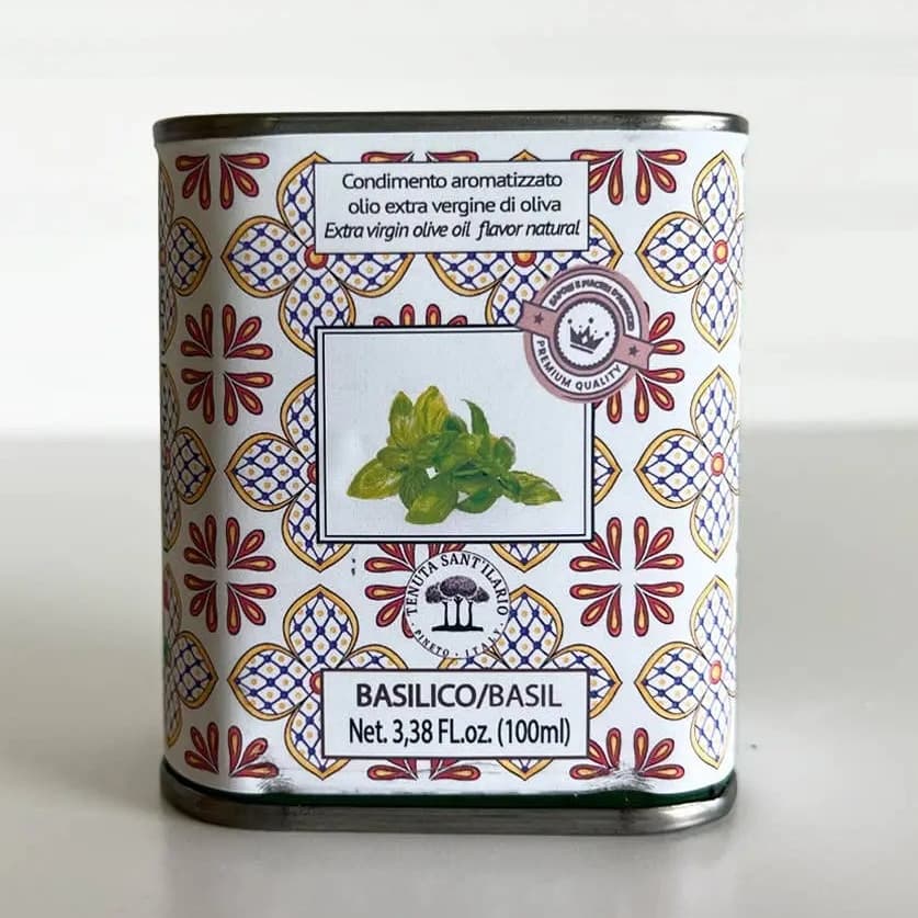 Italian Basil Infused Extra Virgin Olive Oil Tin, 100ml