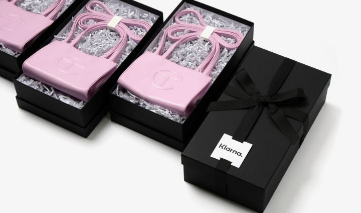 telfar bubblegum pink small shopping bag in a black gift box